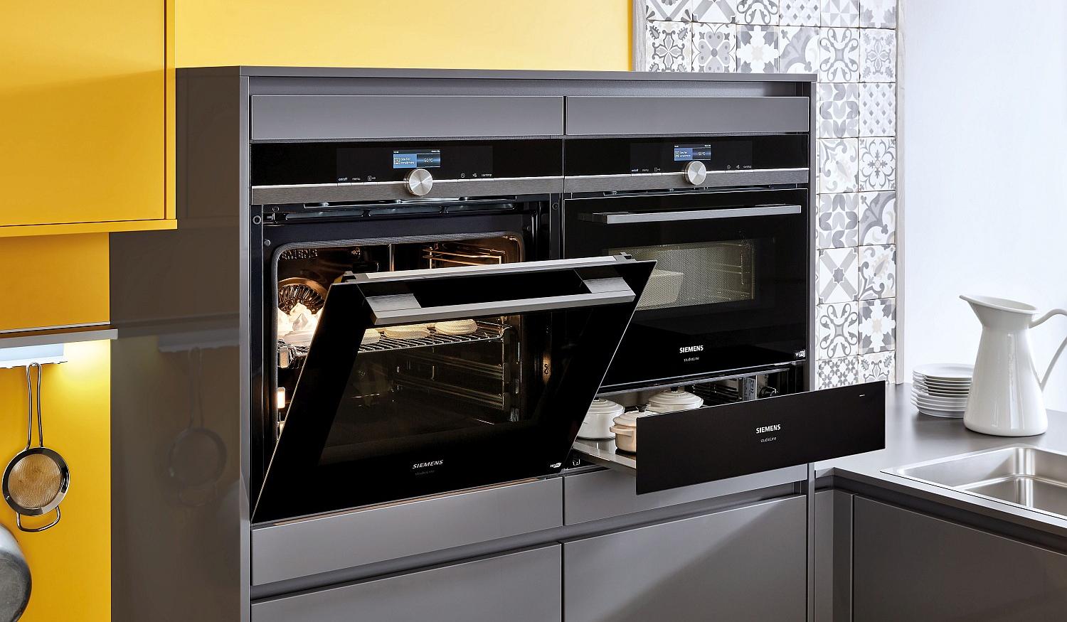 NOBILIA Küche Sunshine Gelb mit Schiefergrau Hochglanz